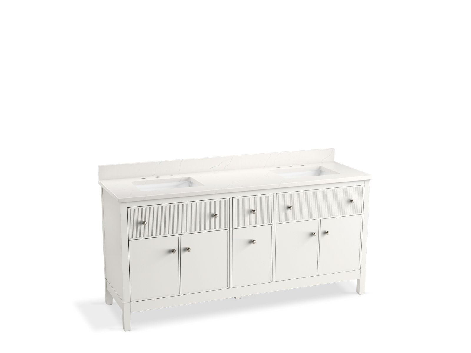 KOHLER K-35023 Malin by Studio McGee 72″ bathroom vanity cabinet with sinks and quartz top