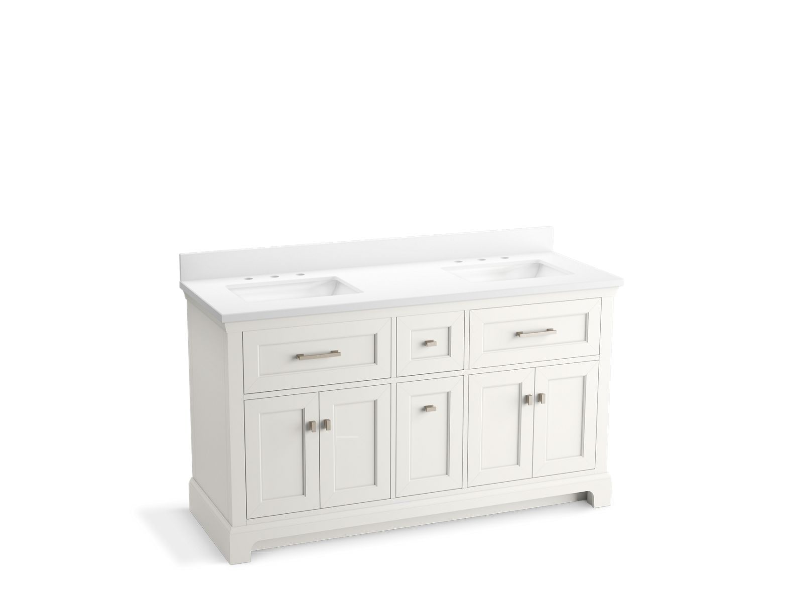 KOHLER K-29263-BD1 Charlemont 60″ bathroom vanity cabinet with sinks and quartz top