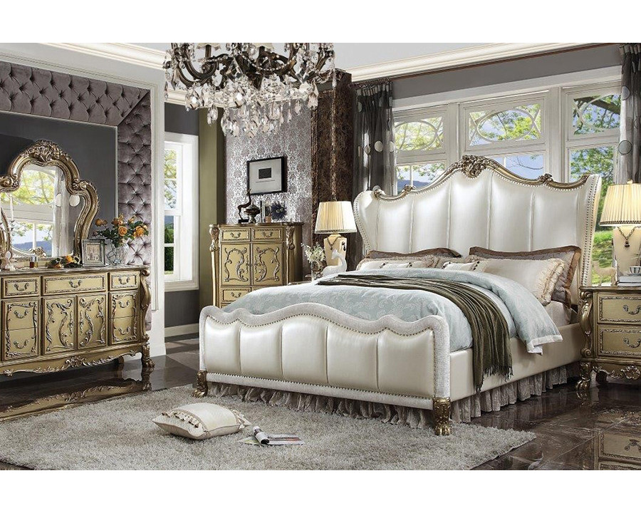 ACME – Dresden II Pearl White/Gold Patina Bed