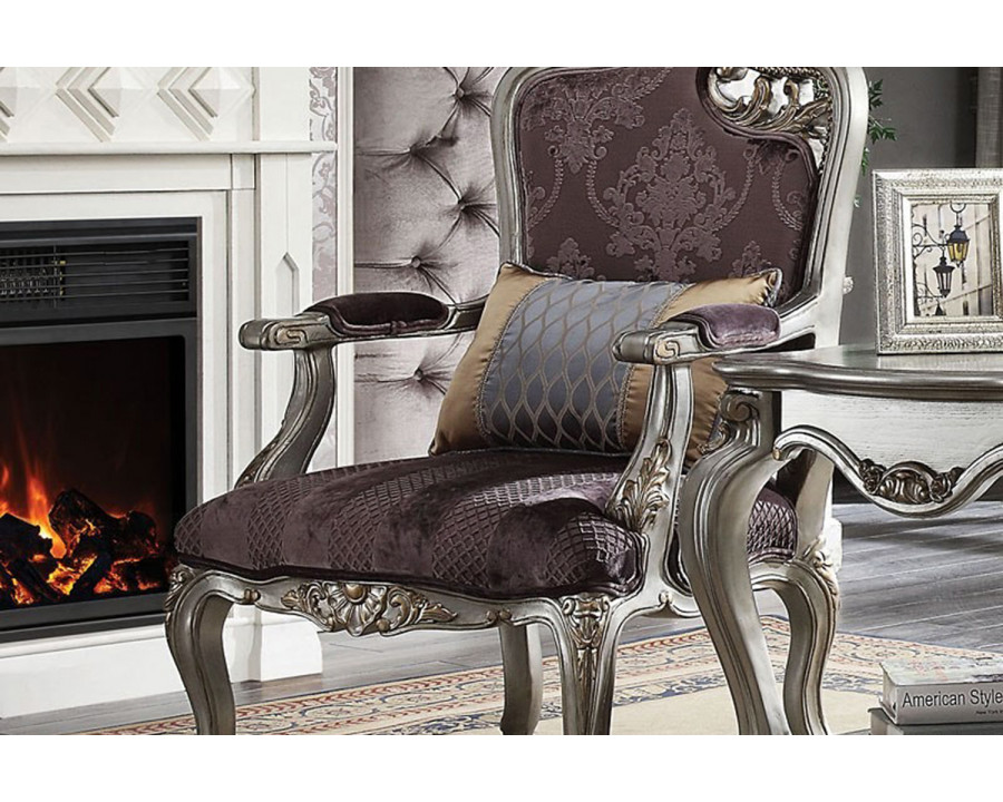 ACME – Picardy Leaves Chair Antique Platinum Silver