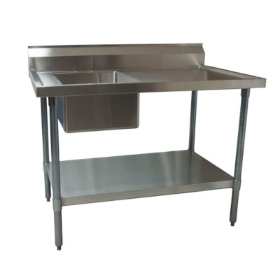 BK Resources BKMPT-3060G-L – Work Table with Prep Sink, sink on left, 60″W, faucet holes, galvanized steel base