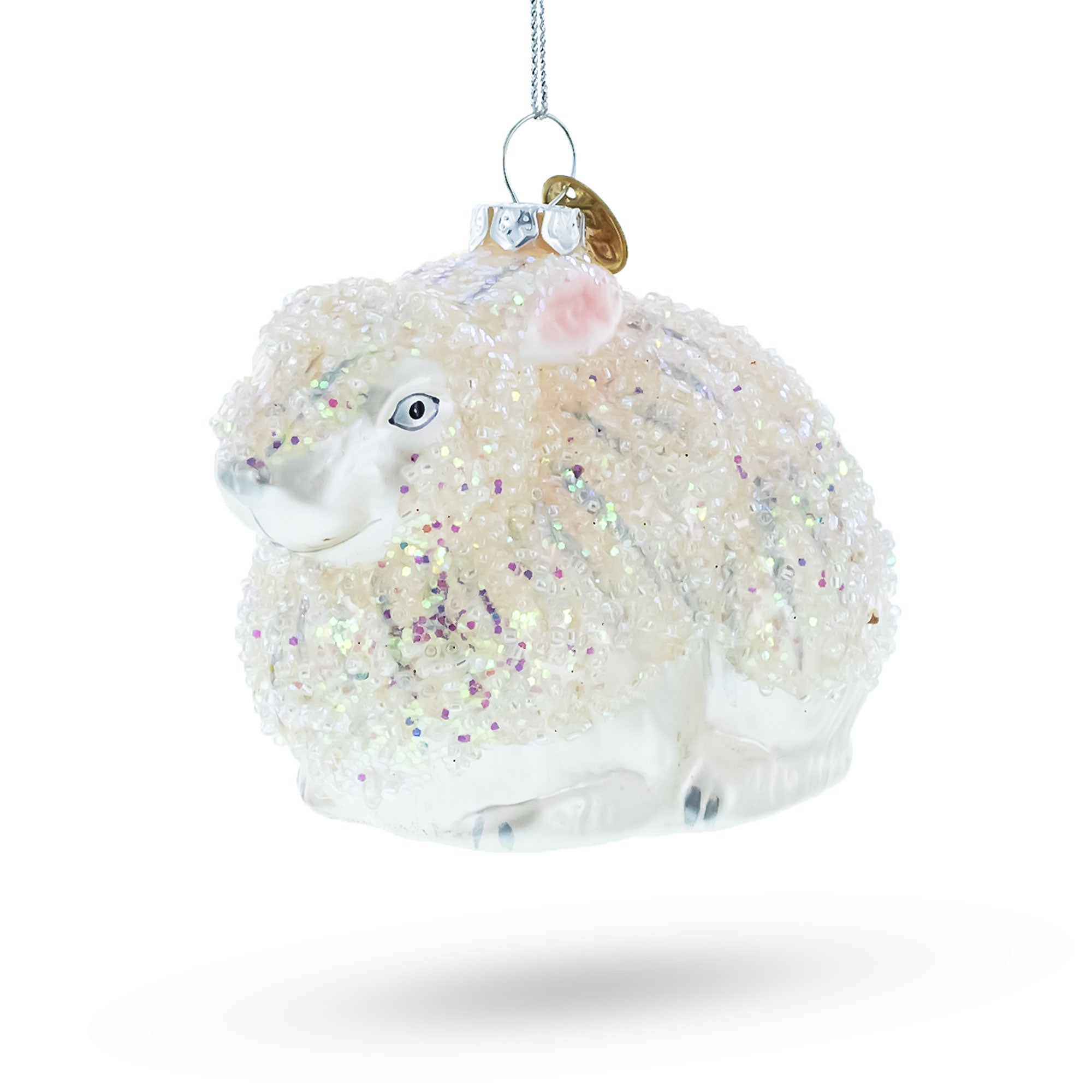 Dazzling White Sparkling Bunny – Sparkling  Blown Glass Christmas Ornament