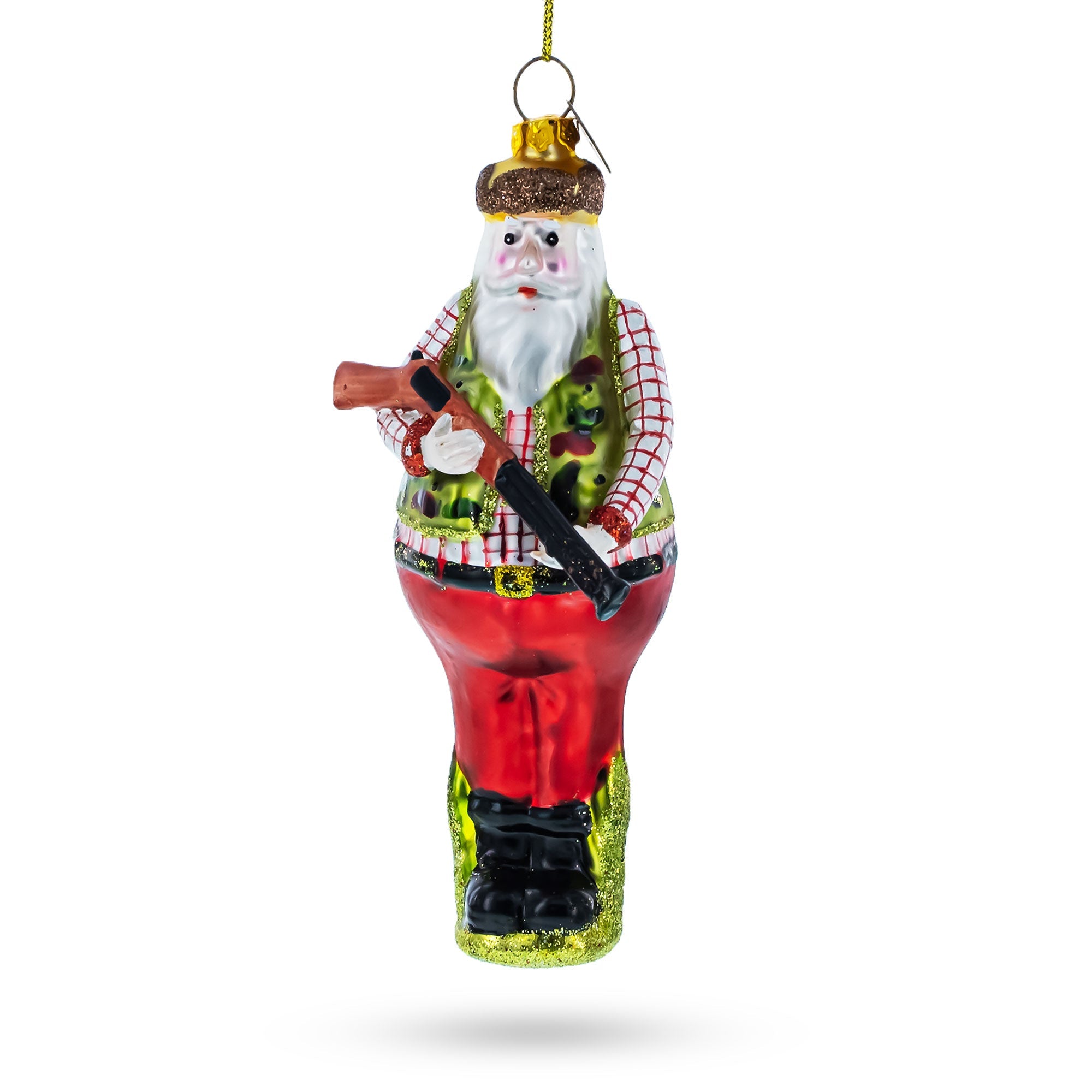 Rustic Lumberjack Hunter Santa – Handcrafted Blown Glass Christmas Ornament