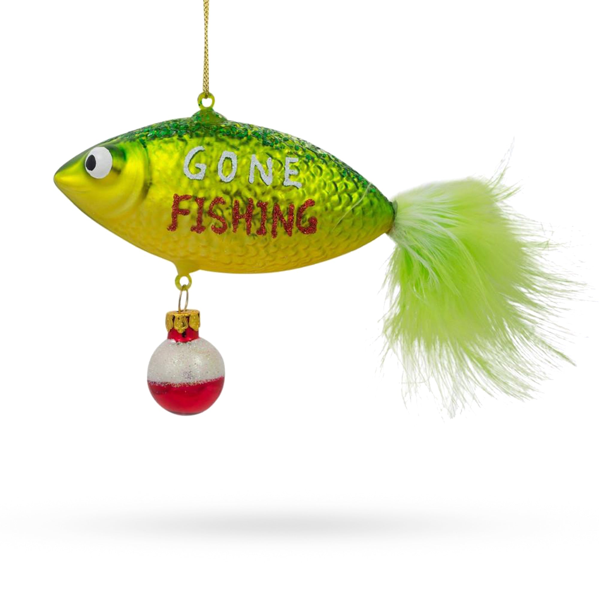 Whimsical “gone Fishing” – Blown Glass Christmas Ornament