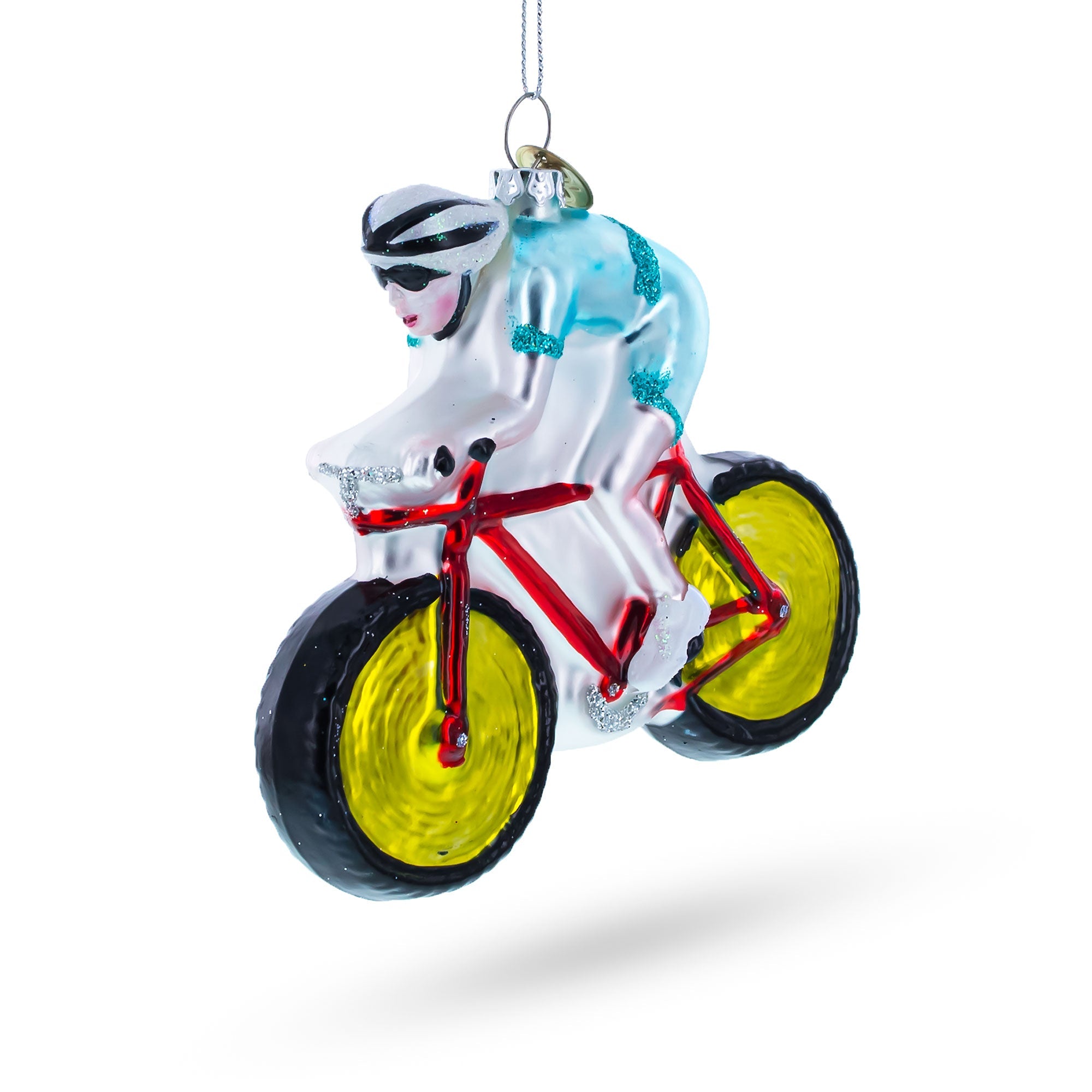 Dynamic Cycling Sportsman On Bicycle – Blown Glass Christmas Ornament