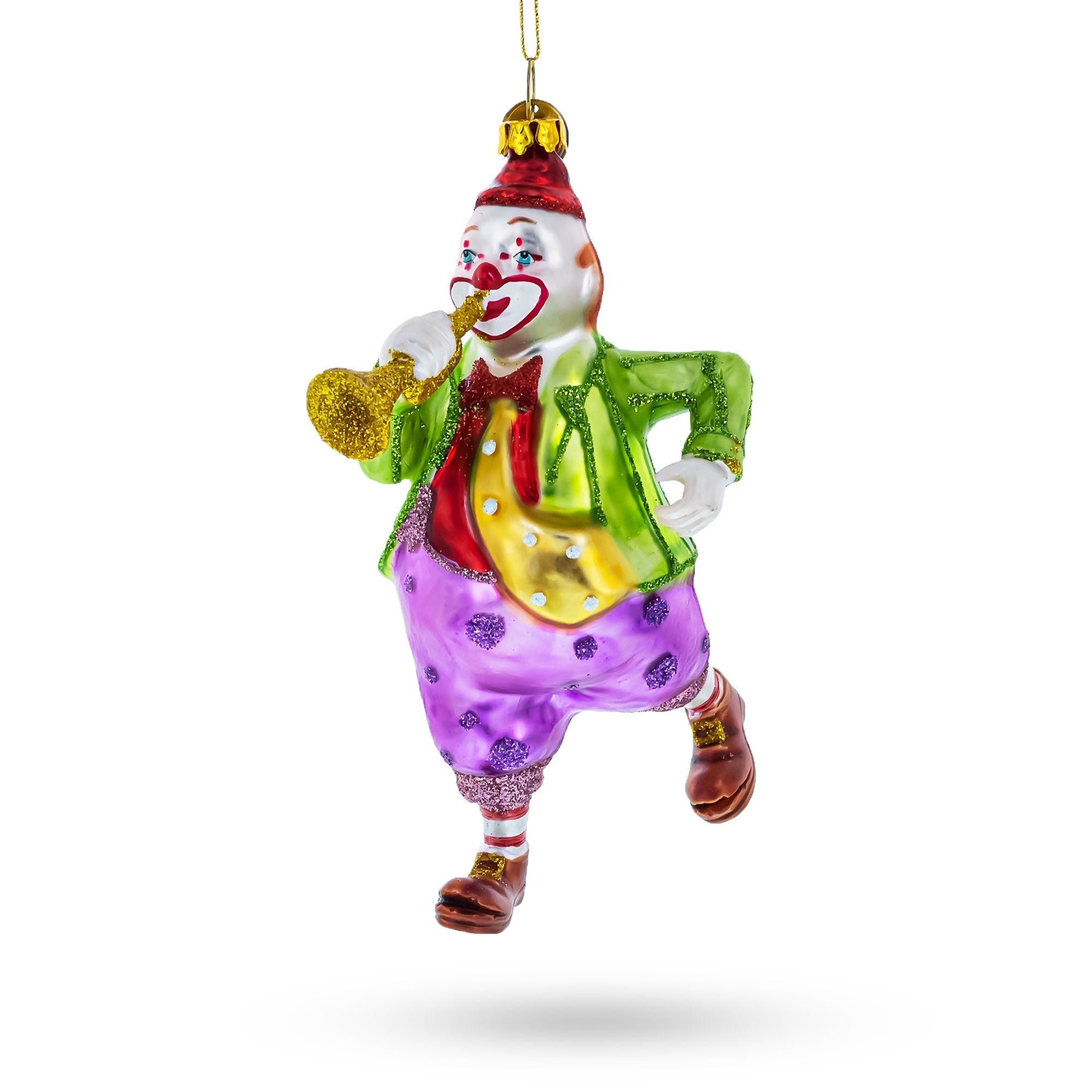 Jovial Clown Performing On Trumpet – Blown Glass Christmas Ornament