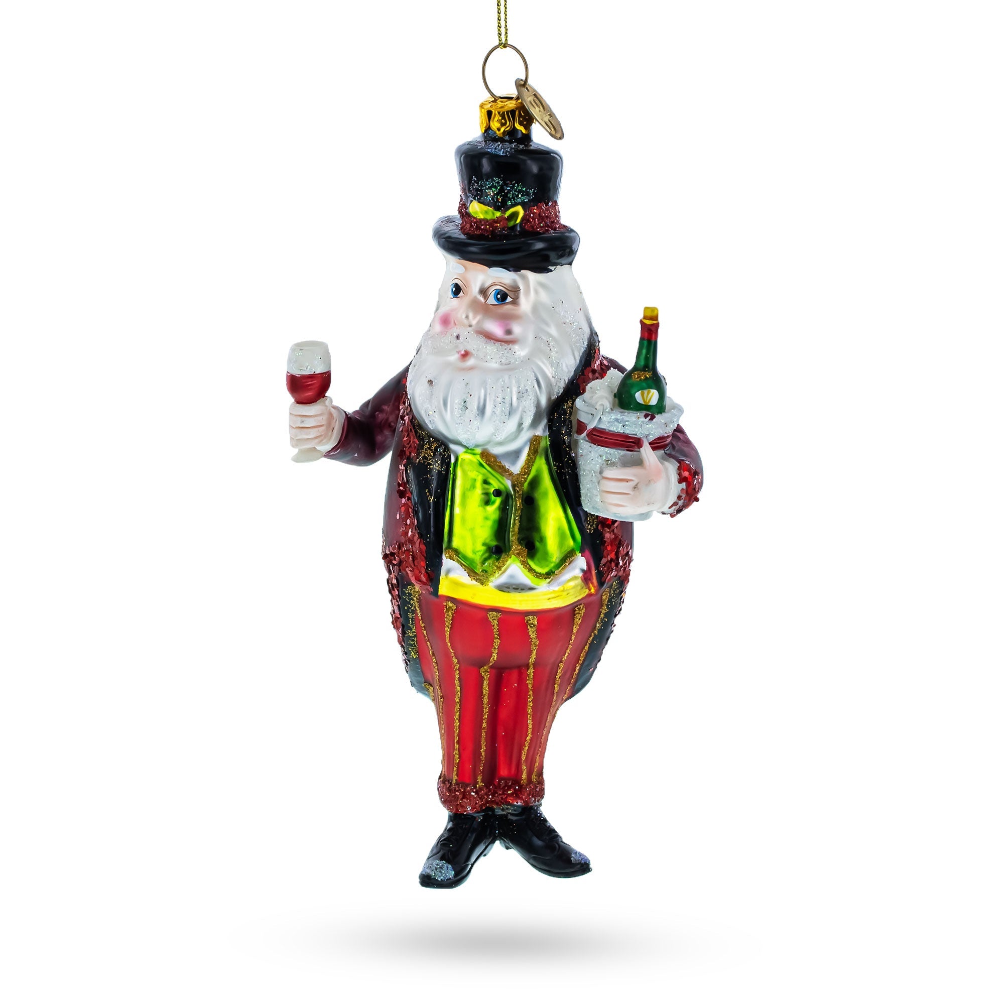 Santa Toasting With A Glass Of Red Wine – Blown Glass Christmas Ornament