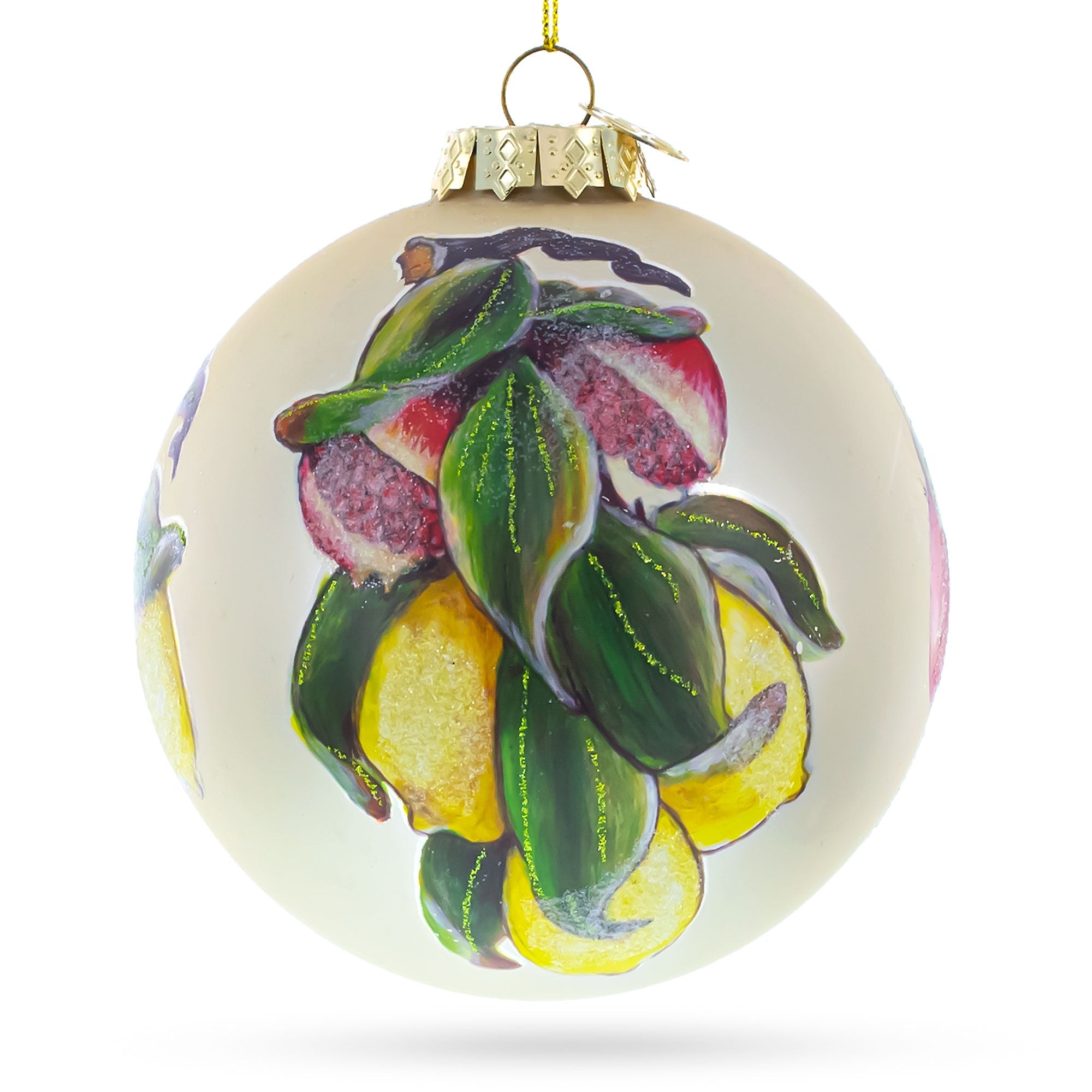 Lemons And Pomegranate On A Branch  – Blown Glass Christmas Ornament