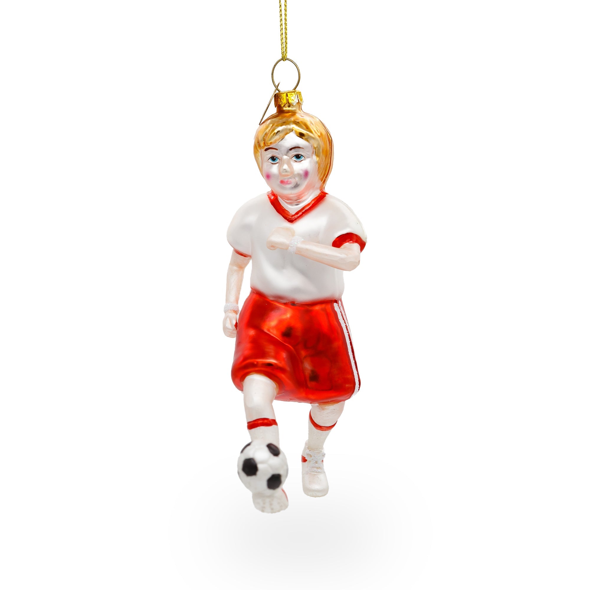 Sporty Girl Playing Soccer Blown – Glass Christmas Ornament