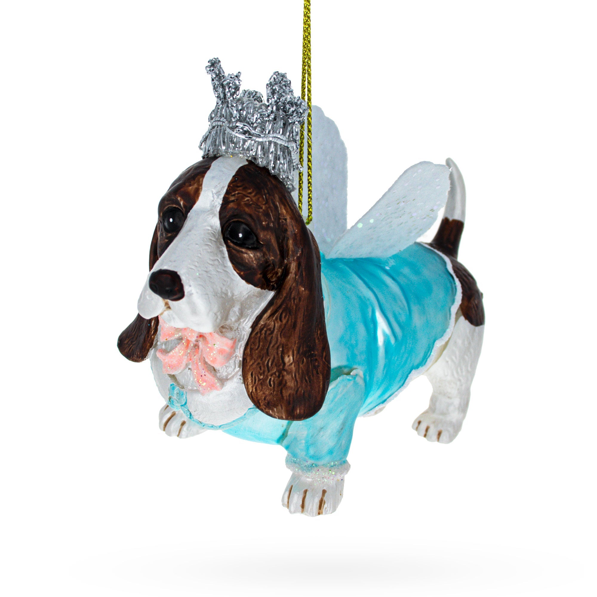 Regal Hound Dog In Crown And Costume – Blown Glass Christmas Ornament