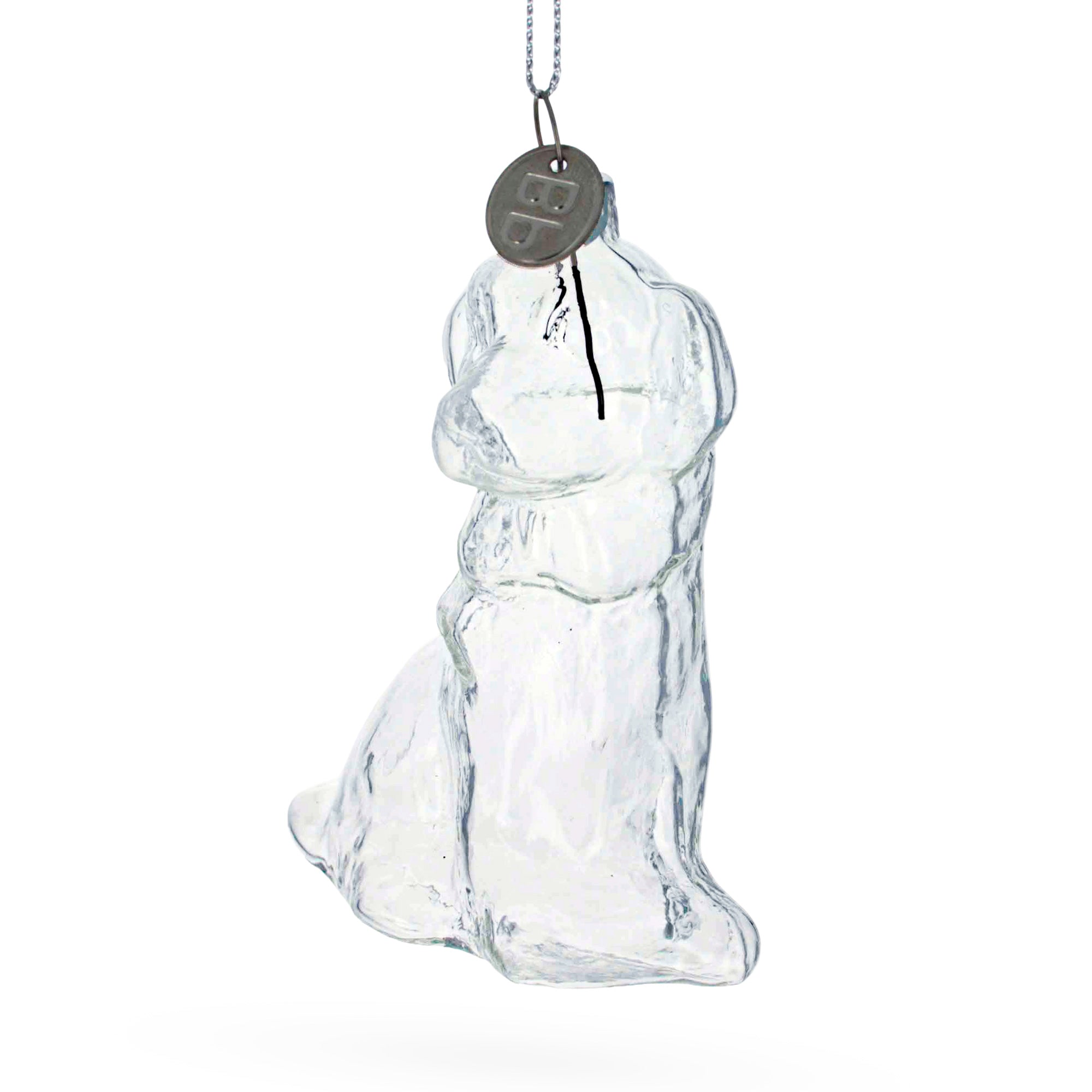 Charming Pooch: Adorable Dog With Festive Bow – Clear Blown Glass Christmas Ornament