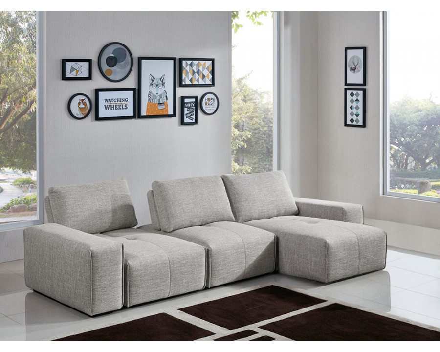 Diamond Sofa – Jazz Modular 3-Seater Fabric Chaise Sectional with Adjustable Backrests in Light Barley