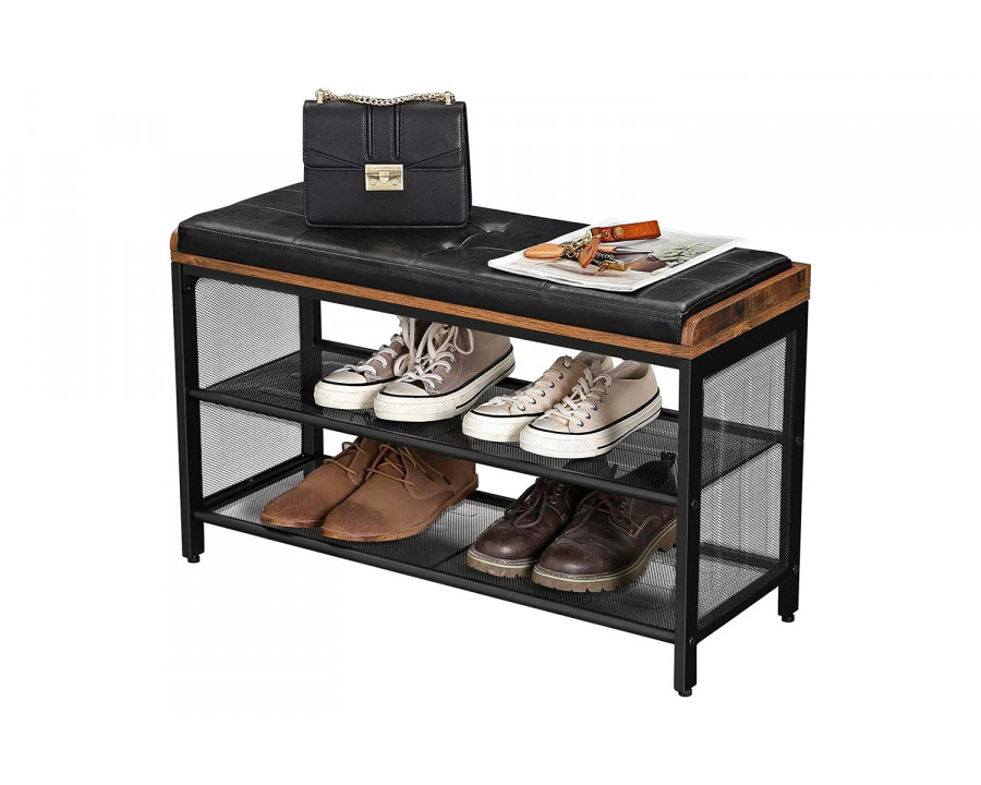 FaFurn – Black Metal Entryway Shoe Rack Storage Bench with Padded Seat Cushion