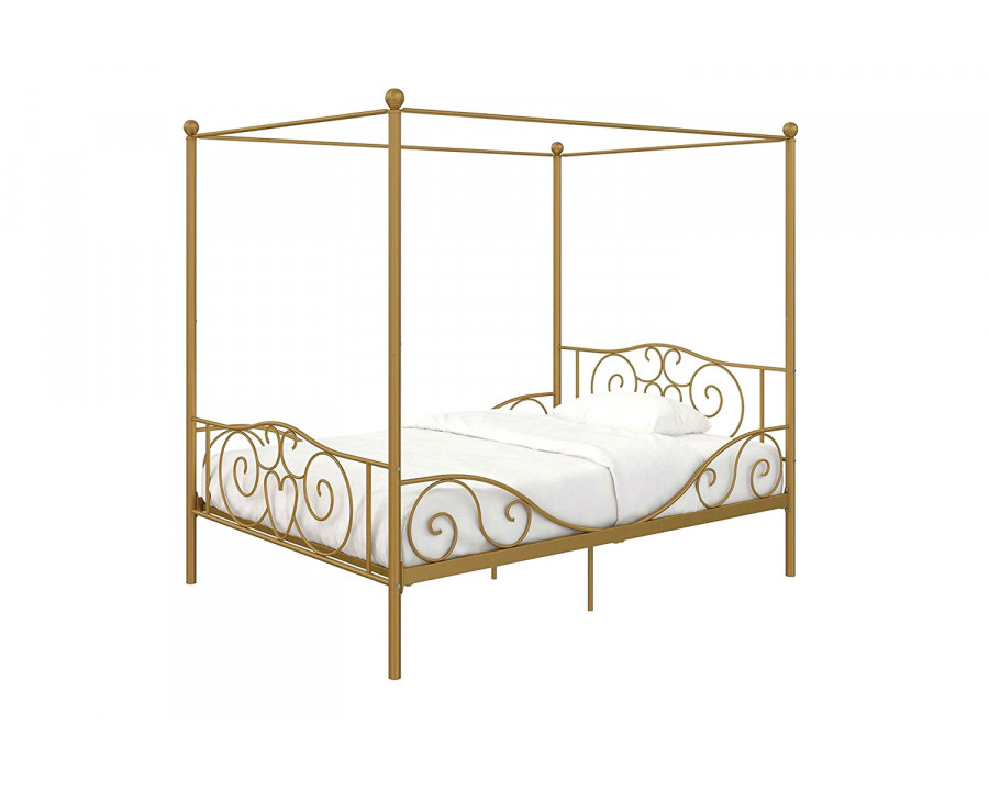 FaFurn – Full Size Heavy Duty Metal Canopy Bed Frame in Gold Finish