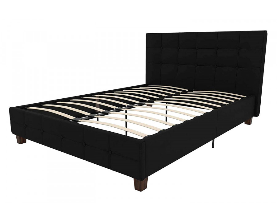 FaFurn – Full Size Black Padded Linen Upholstered Platform Bed with Headboard