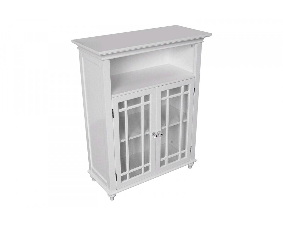 FaFurn – Classic White Wood 2-Door Bathroom Floor Cabinet with Glass Paneled Doors