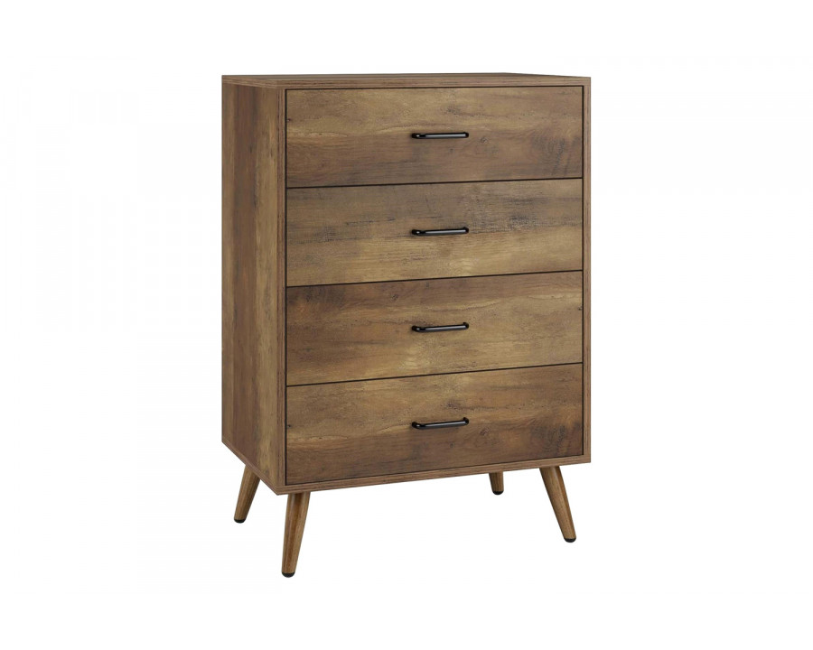 FaFurn – Modern Scandinavian Mid-Century 4-Drawer Chest Cabinet in Brown Wood Finish