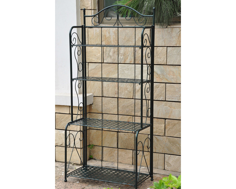 FaFurn – Indoor/Outdoor Folding Iron 4-Shelf Bakers Rack in Bronze with Lattice Shelves