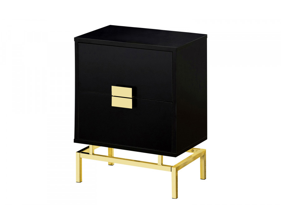 FaFurn – 24In Retro 2 Drawer Nightstand End Table Cappuccino with Gold Metal Legs