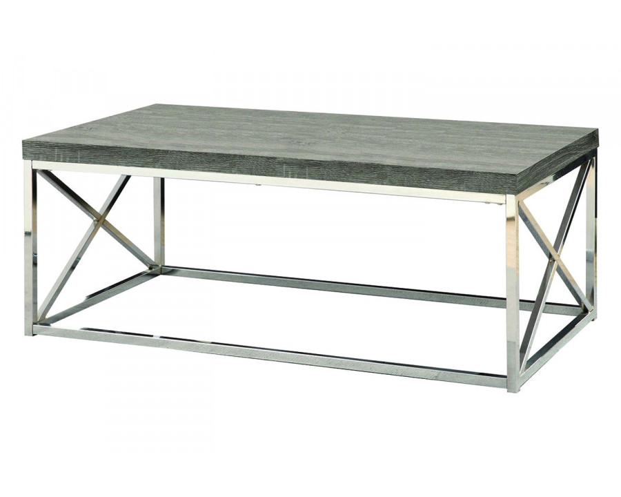 FaFurn – Modern Coffee Table with Chrome Metal Frame and Dark Taupe Wood Top