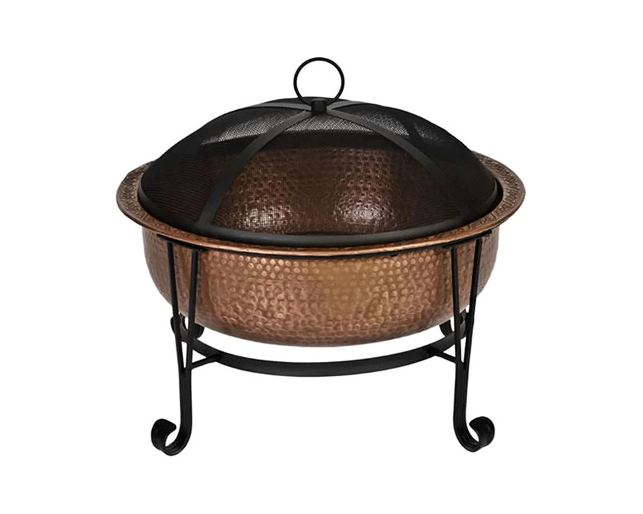 FaFurn – Hammered Copper 26-Inch Fire Pit with Stand and Spark Screen