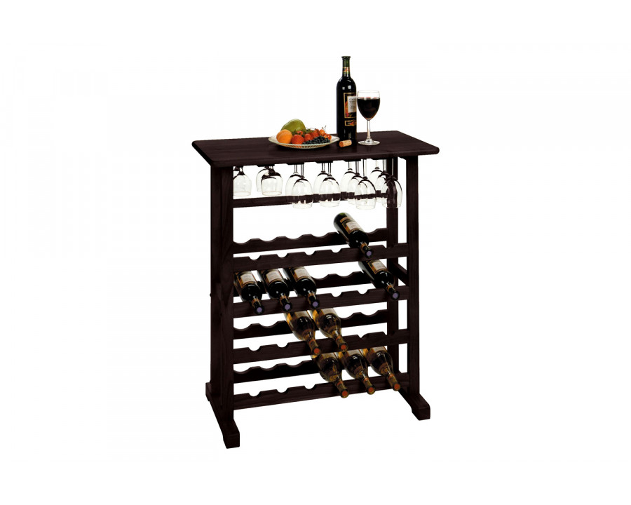 FaFurn – 24-Bottle Wine Rack Table with Stemware Glass Hanging Rack