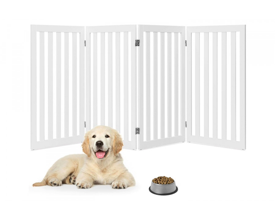 FaFurn – Folding 4-Panel Dog Gate Pet Fence in White Wood Finish