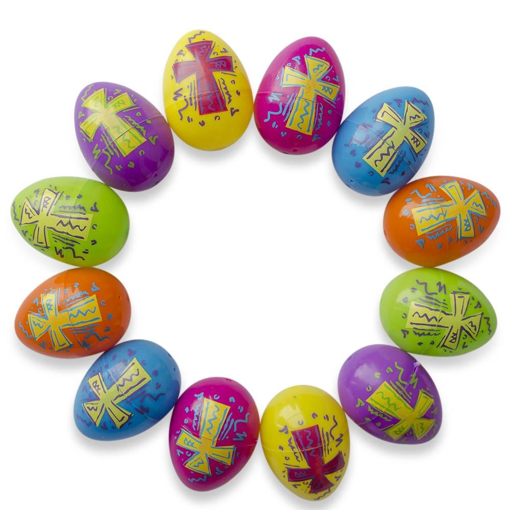 Set Of 12 Bright Crosses Plastic Easter Eggs 2.25 Inches