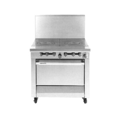 Garland M45R – Heavy Duty Range, gas, 34″ , (2) 18″ front fired hot tops, rem