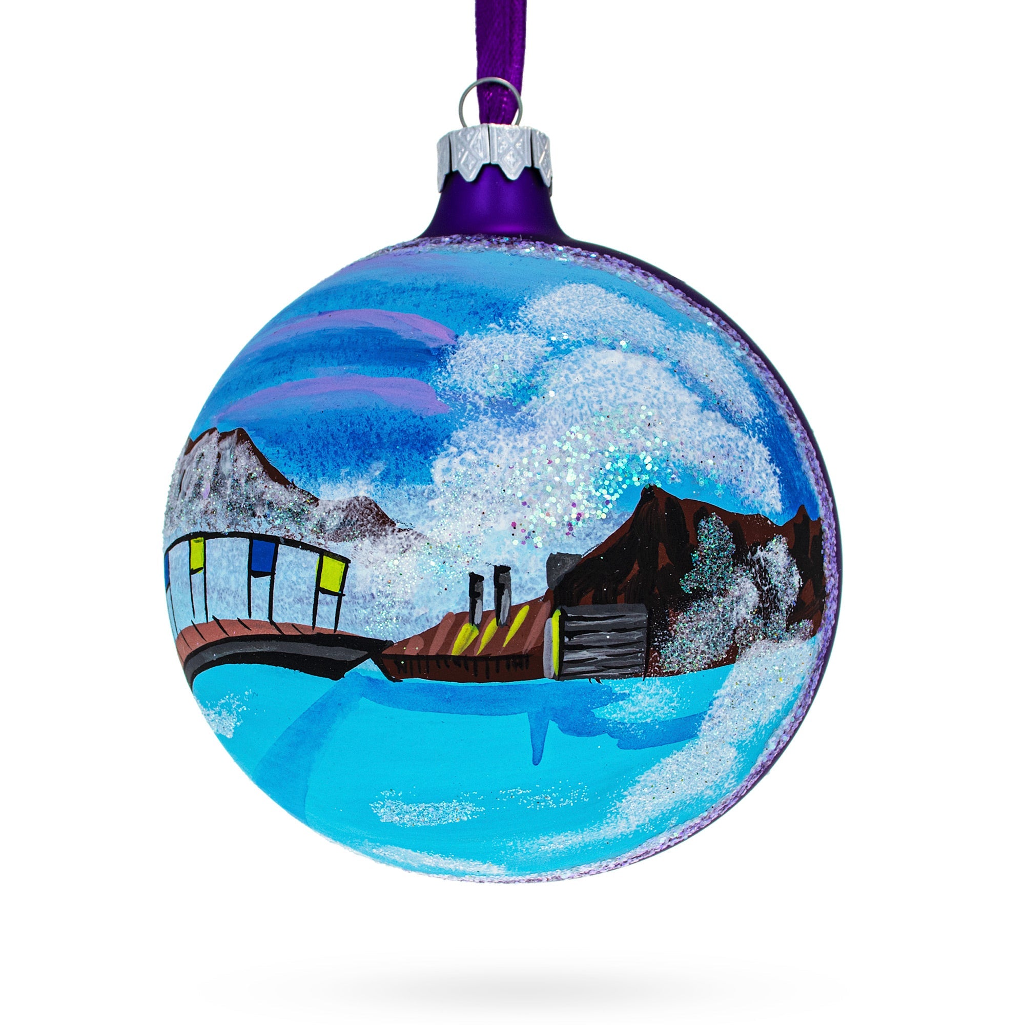 Blue Lagoon, Iceland Glass Ball Christmas Ornament 4 Inches