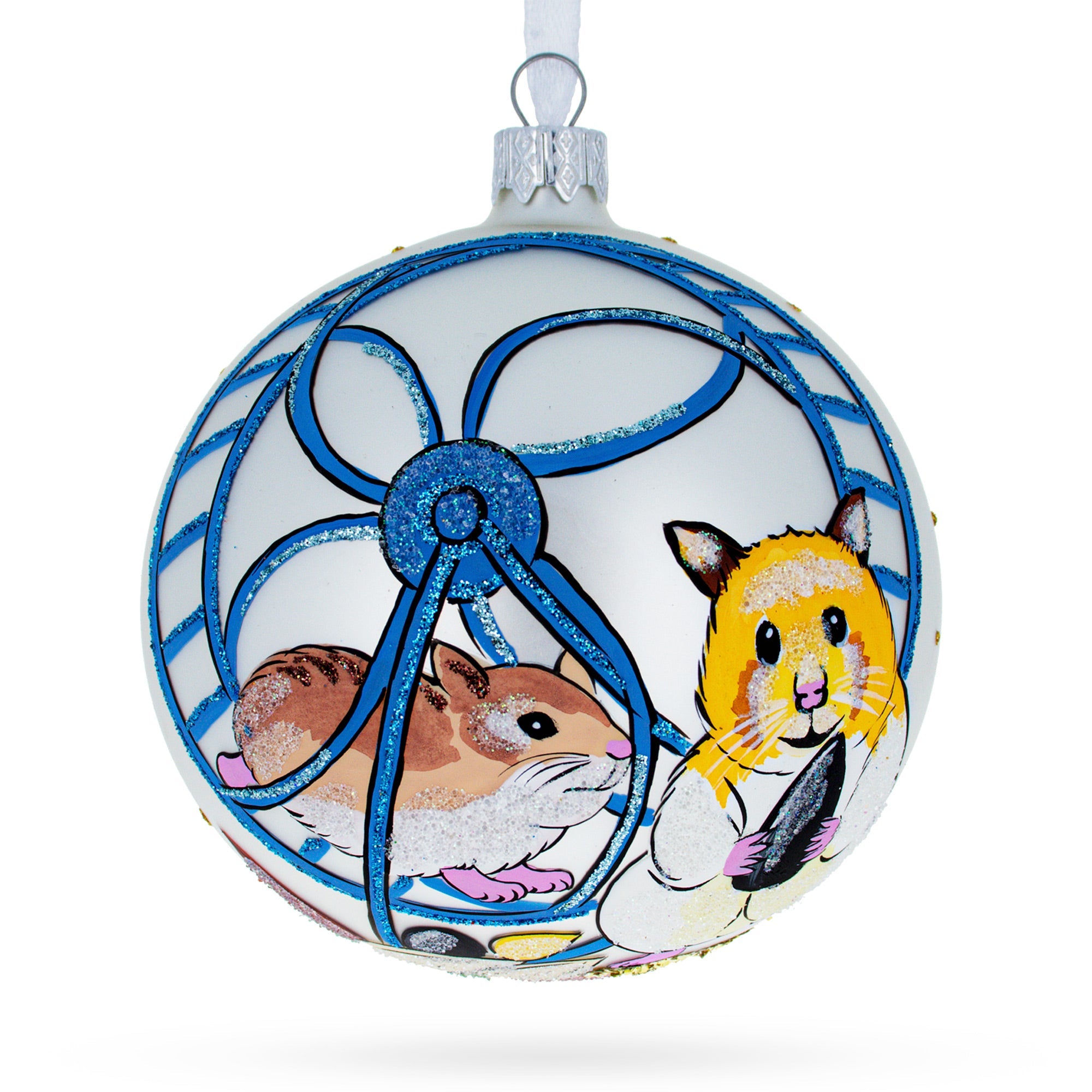 Whimsical Hamster Haven Blown Glass Ball Christmas Ornament 4 Inches