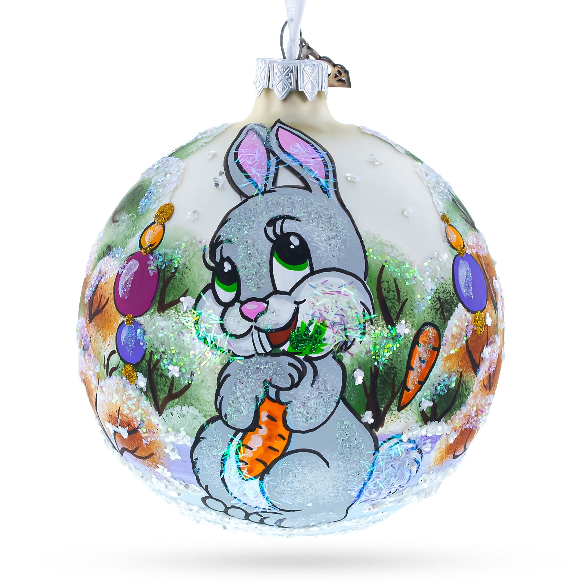 Bunny With The Carrot Glass Ball Ornament 4 Inches