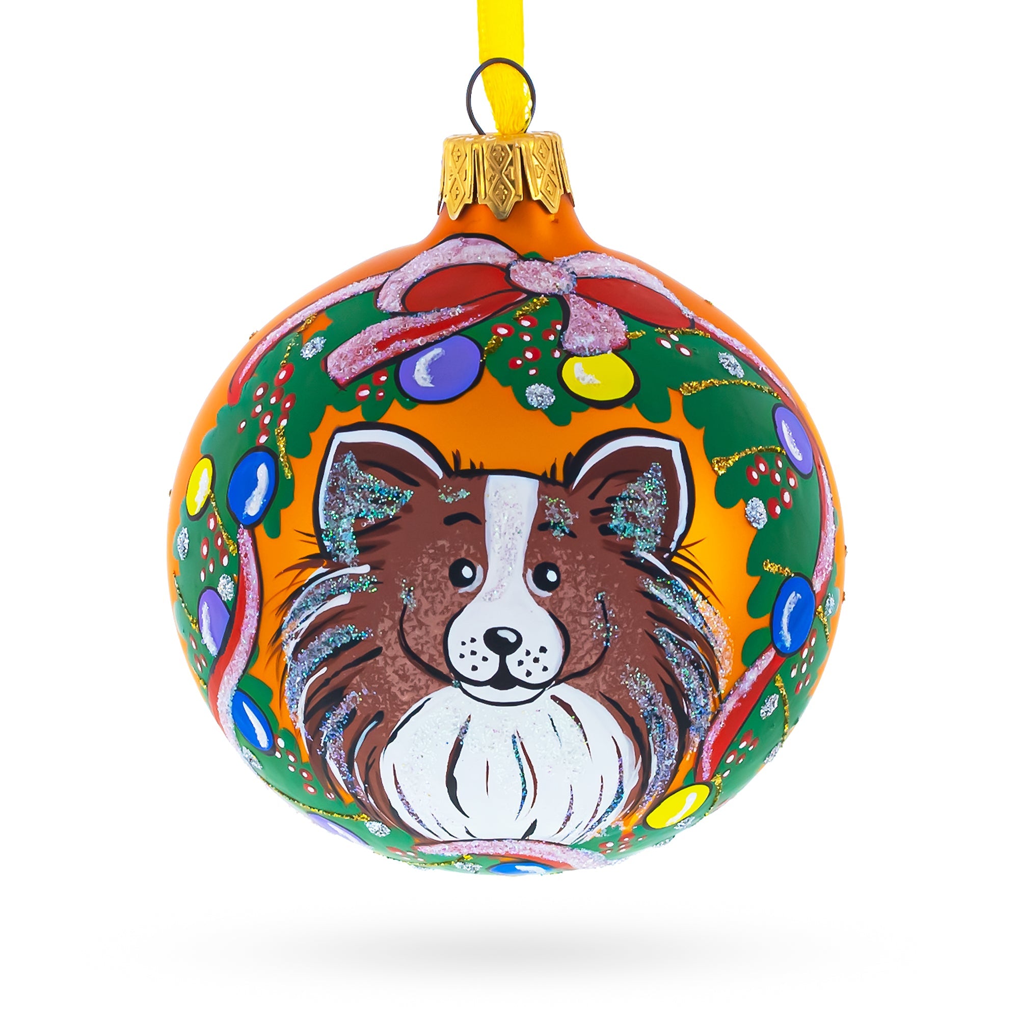 Adorable Pomeranian Pup – Blown Glass Ball Christmas Ornament 3.25 Inches