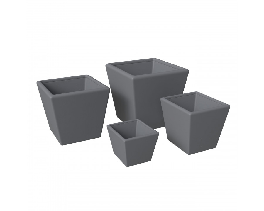 LeisureMod – Blossom Tapered Square Planters Pot in Fiberstone and Clay (Set of 4) in Dark Gray