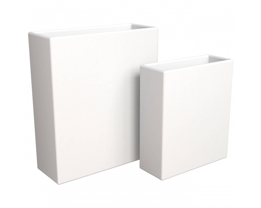 LeisureMod – Thistle Modern Rectangular Planters (Set of 2) in White