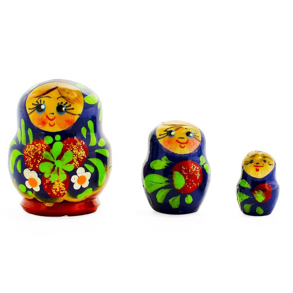 Set Of 3 Miniature Flowers Nesting Dolls 2 Inches