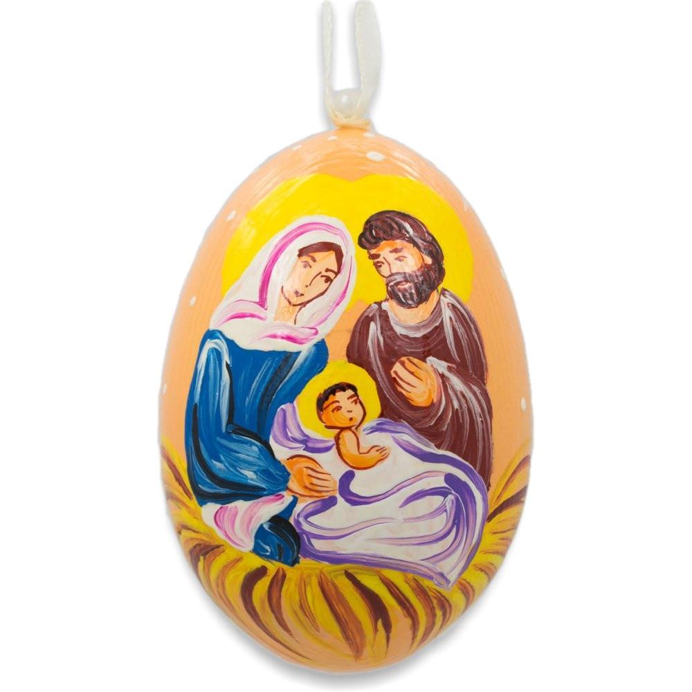 Mary And Joseph Admiring Jesus Wooden Christmas Ornament 3 Inches