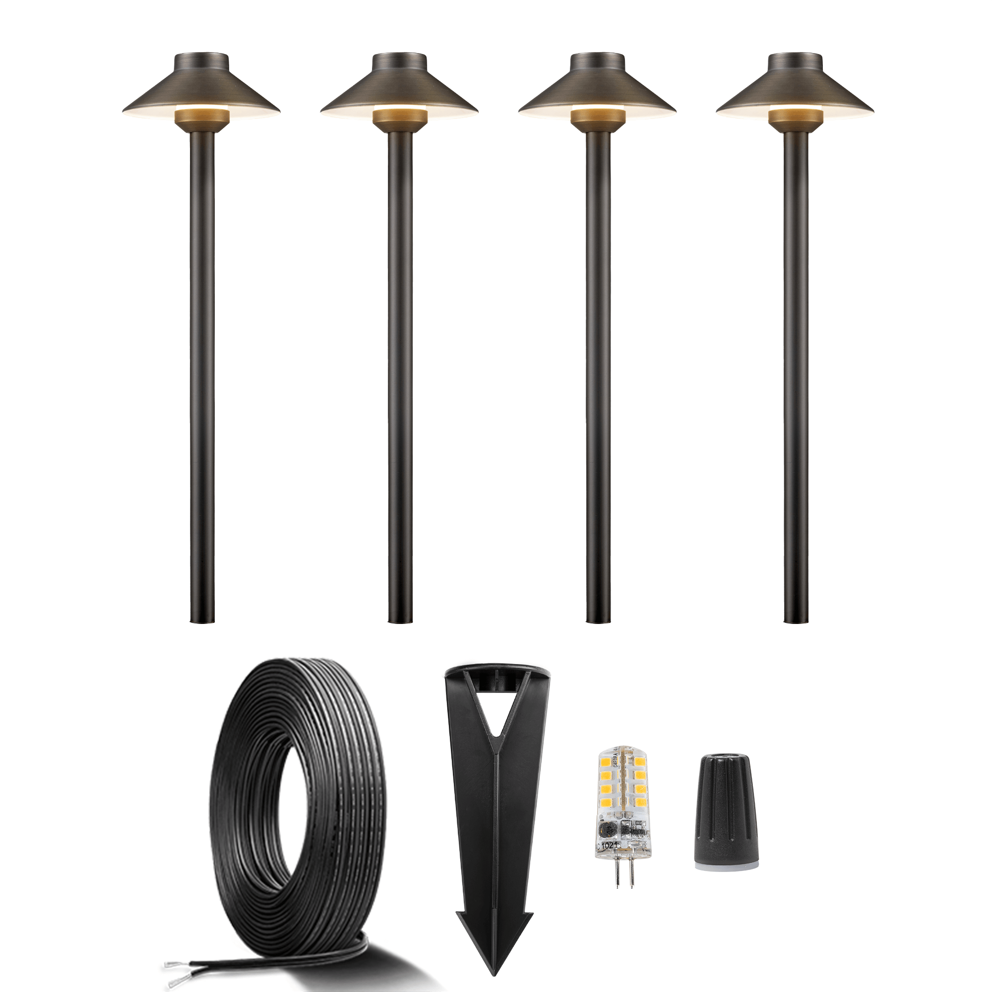 Gardenreet Brass 12V Landscape Lighting Kit (4/6Pack Path Lights) with Cable, Wire Connectors for Outdoor House Yard Patio Pathway Lighting Without Low Voltage Transformer