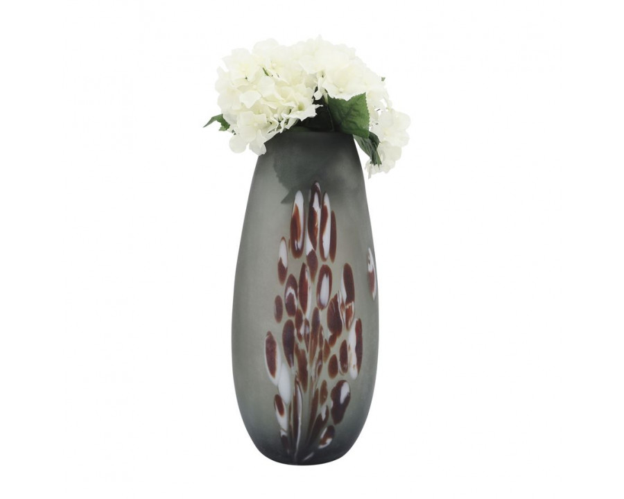 Sagebrook – 17″ Glass Frosted Vase With Red Detail-Gray