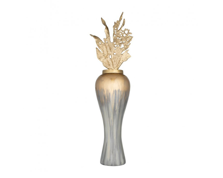 Sagebrook – 38″ Metal Vase With Leaf Like Lid