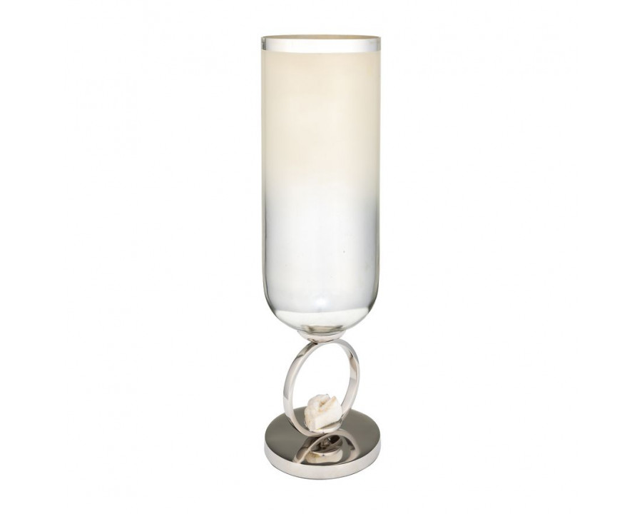 Sagebrook – 17″ Glass Vase With Metal Base Stone Accent