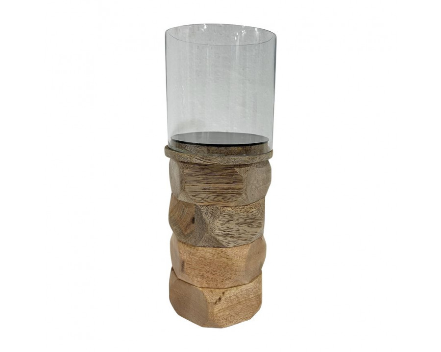 Sagebrook – 8″ Wood Stacked Hexagon Pillar Hurricane