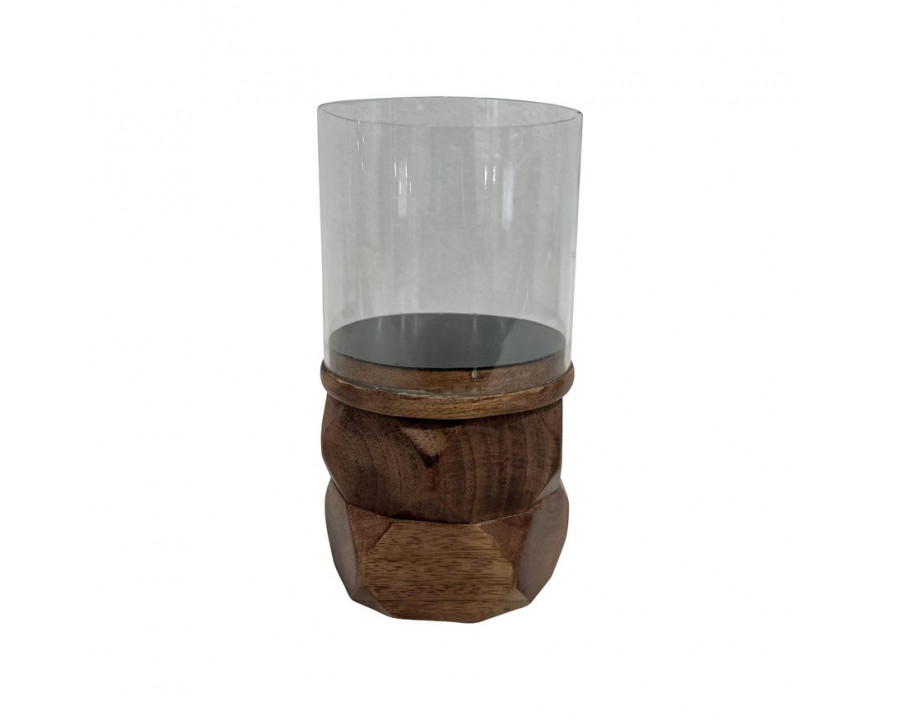 Sagebrook – 8″ 18198 Wood Stacked Hexagon Pillar Hurricane