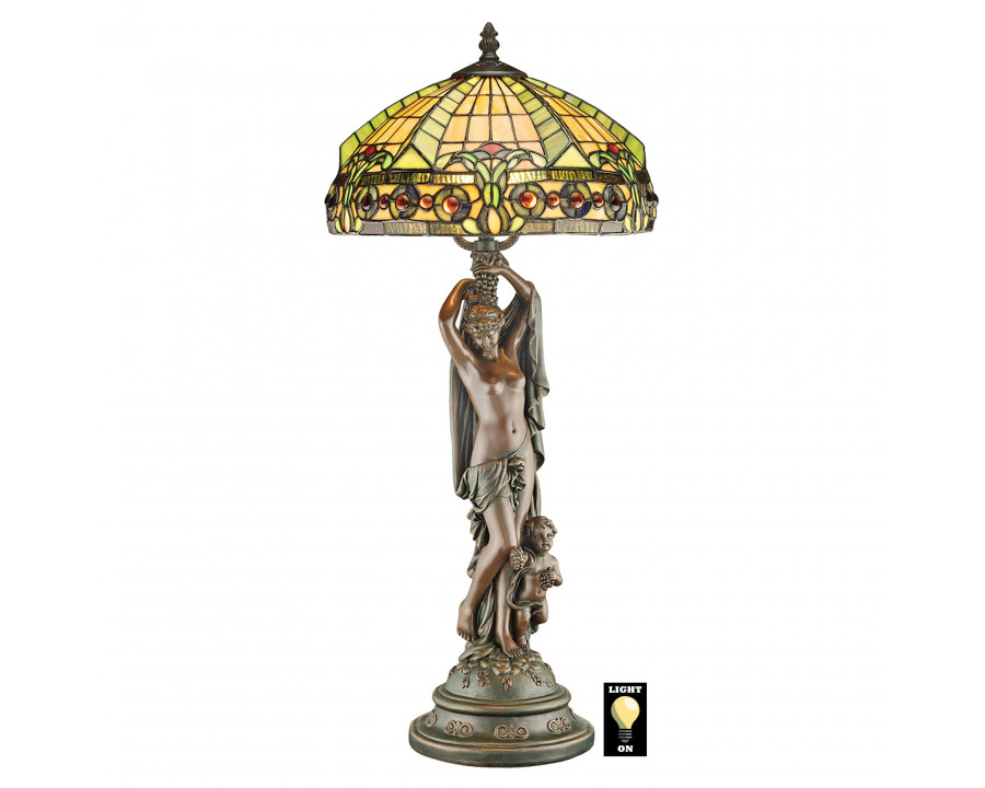 Toscano – Lucina Goddess of Light Lamp in Verdigris, Stained Glass