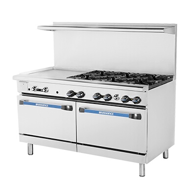 Turbo Air TARG-24G6B – Restaurant Range, gas, 60″, (6) open burners, 24″ griddle, (2) standard ovens