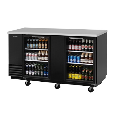 Turbo Air TBB-3SGD-N – Back Bar Cooler, two-section, 69″W, black exterior, (2) glass doors