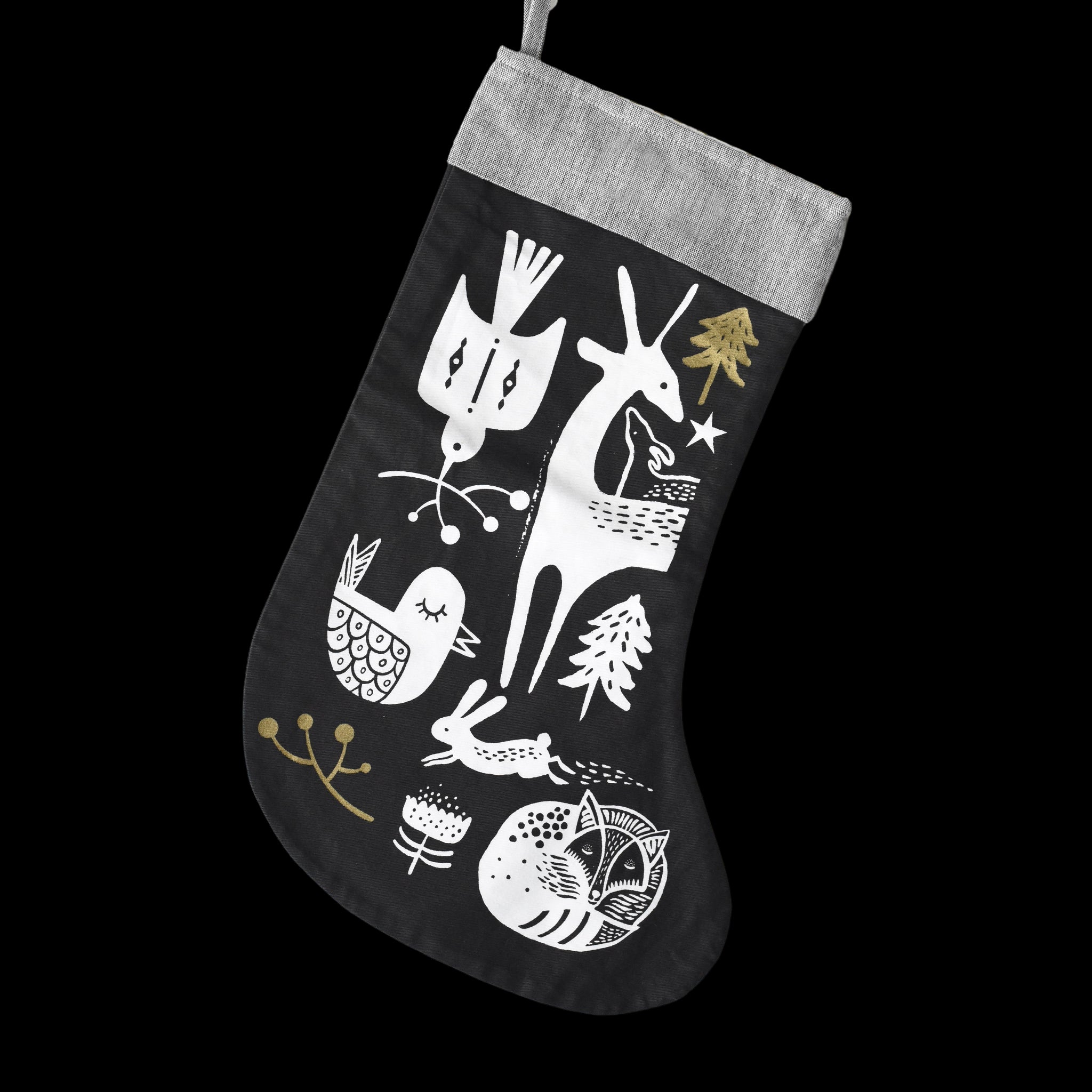 Winter Animals Stocking – White On Black