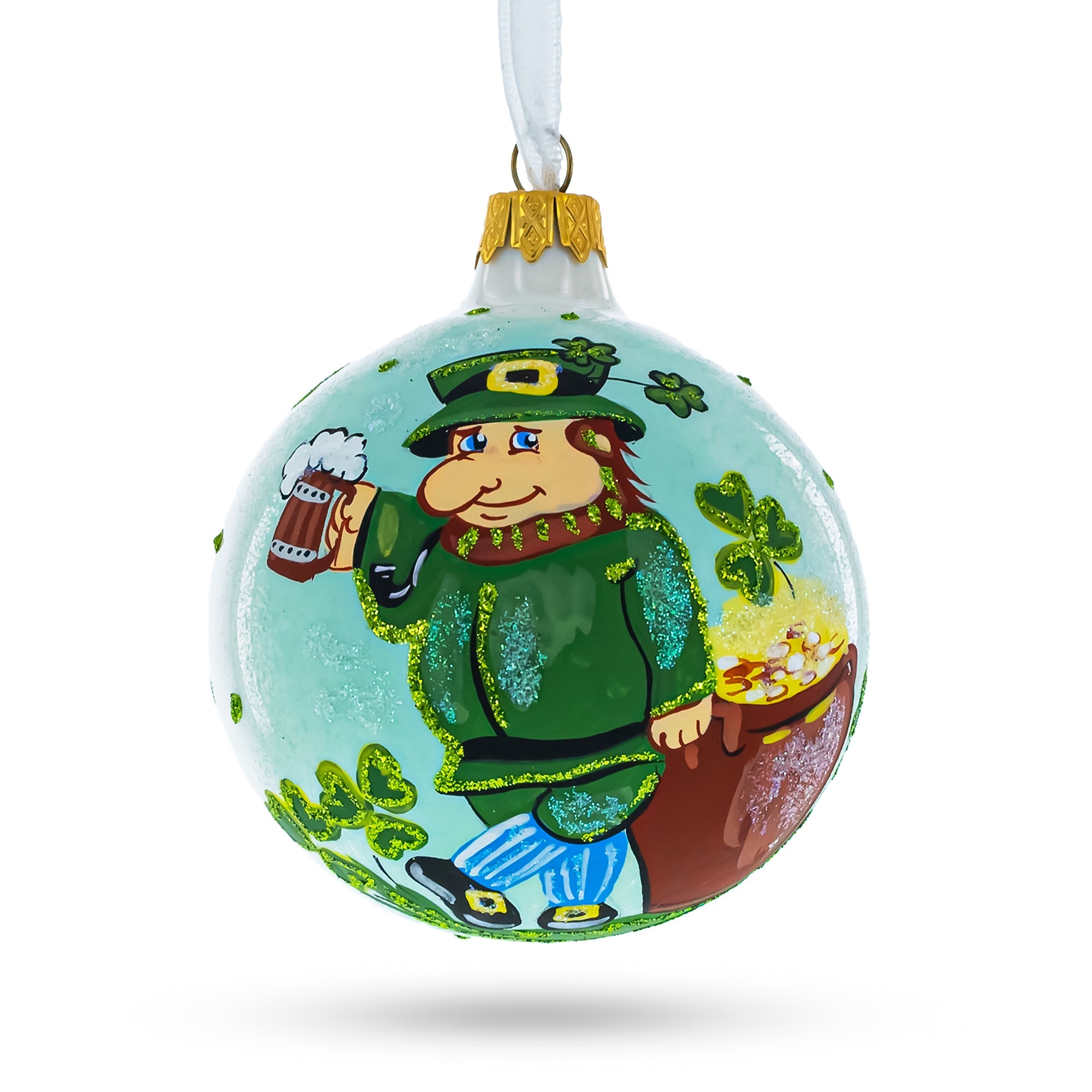 Charming Irish Leprechaun Blown Glass Christmas Ornament 4 Inches