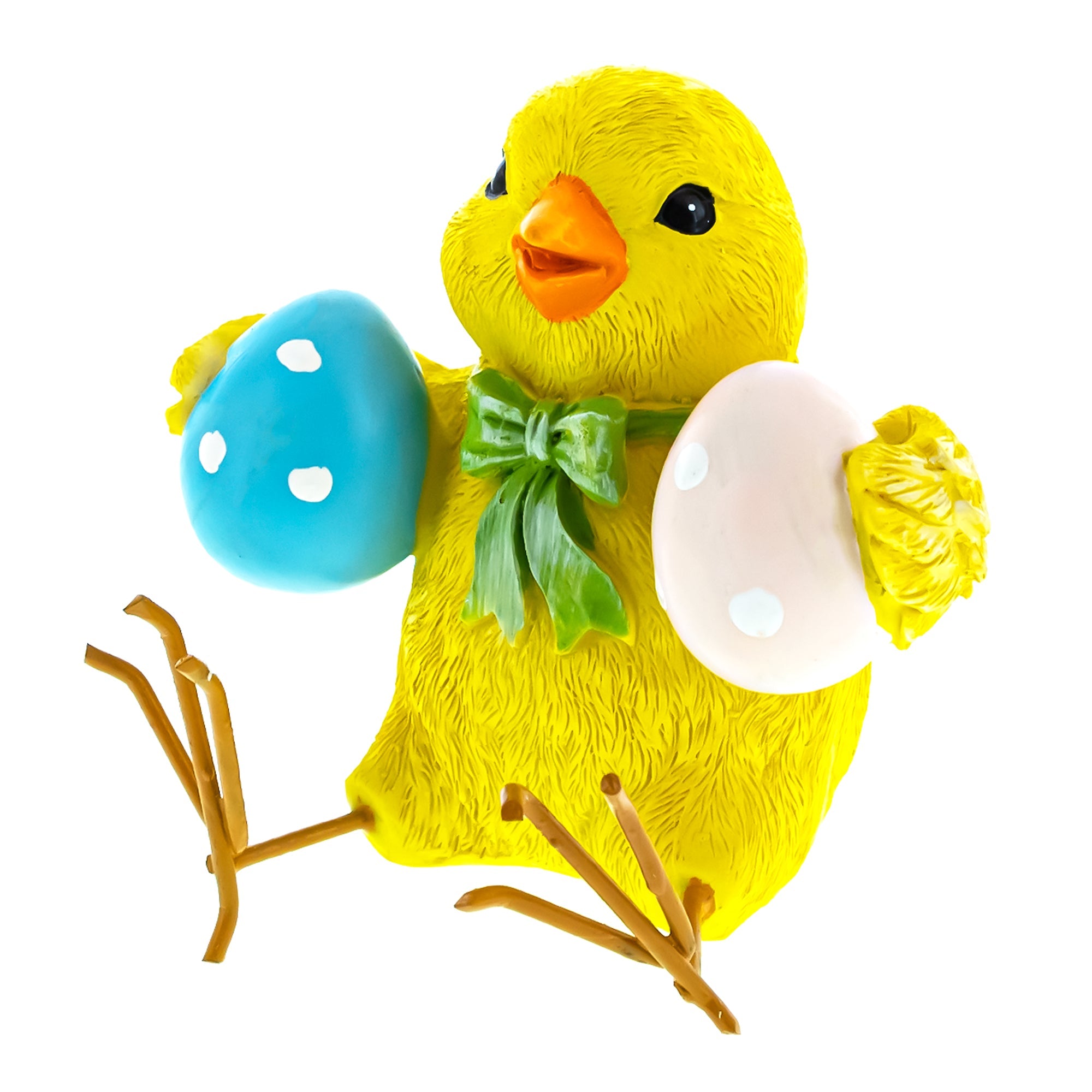 Cheerful Chick Clutching Colorful Easter Eggs Figurine